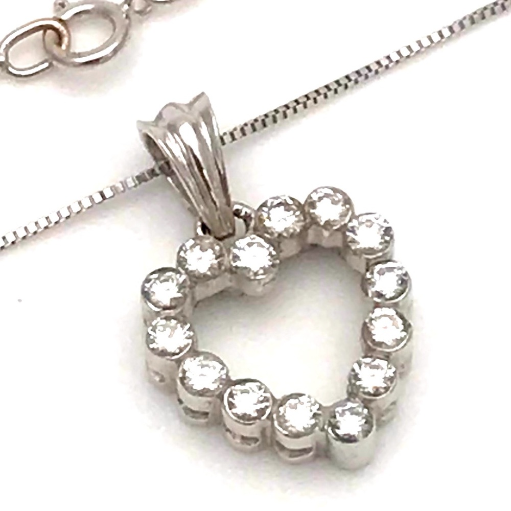 14kt White Gold.45cts(tw) Genuine Diamonds open Heart Pendant/Necklace 18”